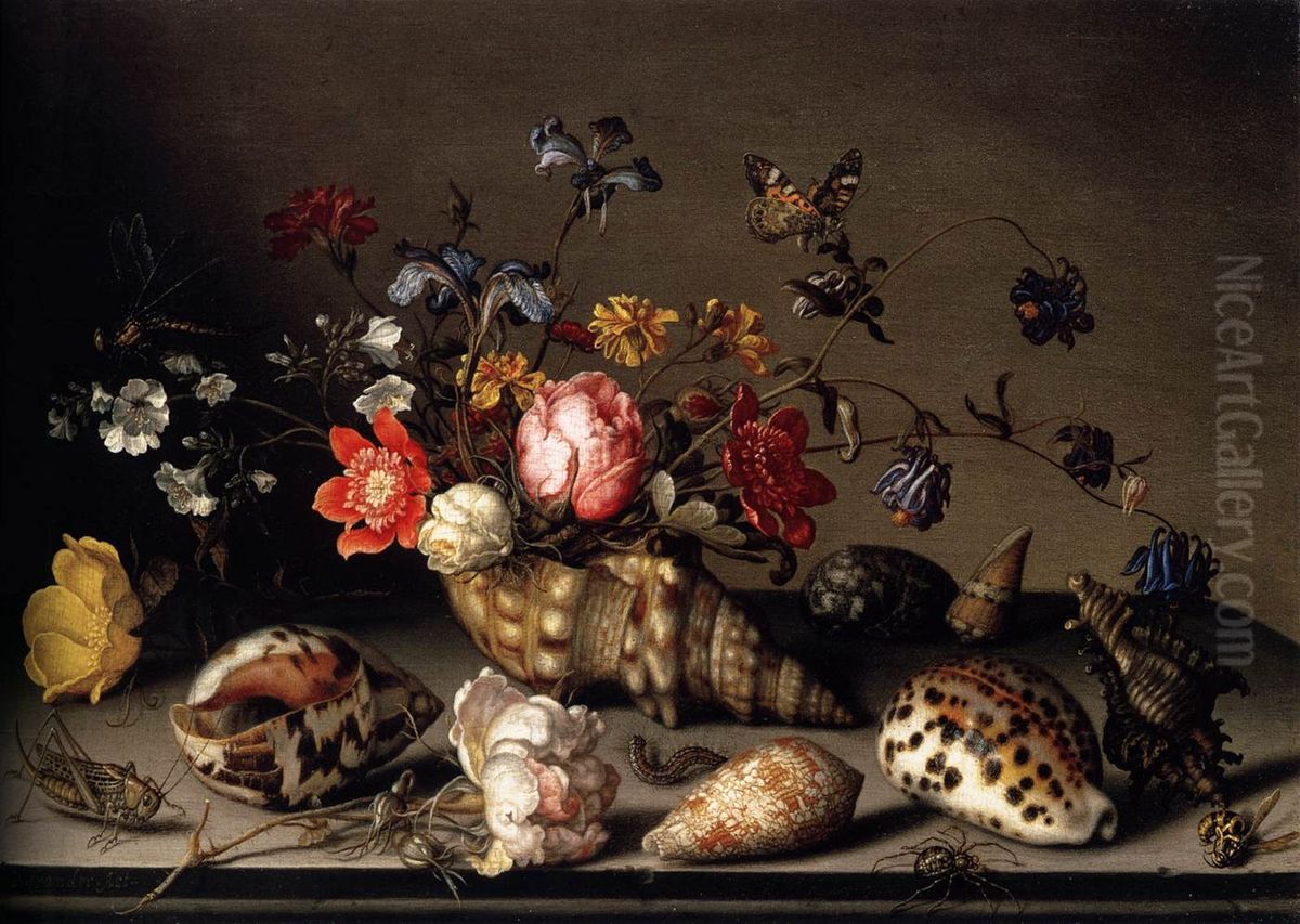 Still-Life of Flowers, Shells, and Insects Oil Painting by Balthasar Van Der Ast
