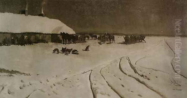 Ukrainian Night in Winter Oil Painting by Jozef Chelmonski