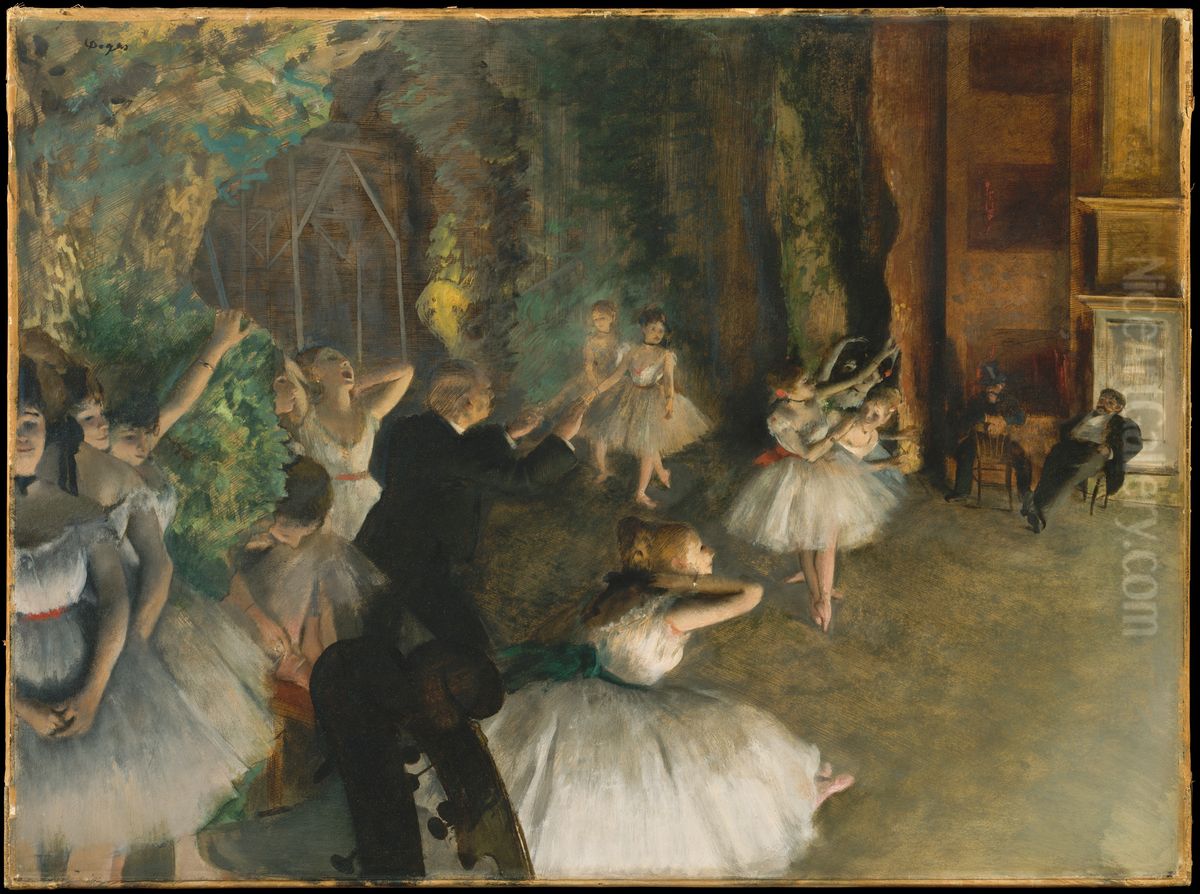 The Rehearsal Of The Ballet Onstage Oil Painting by Edgar Degas