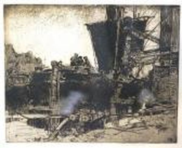 The Boatyard Oil Painting by Frank Brangwyn