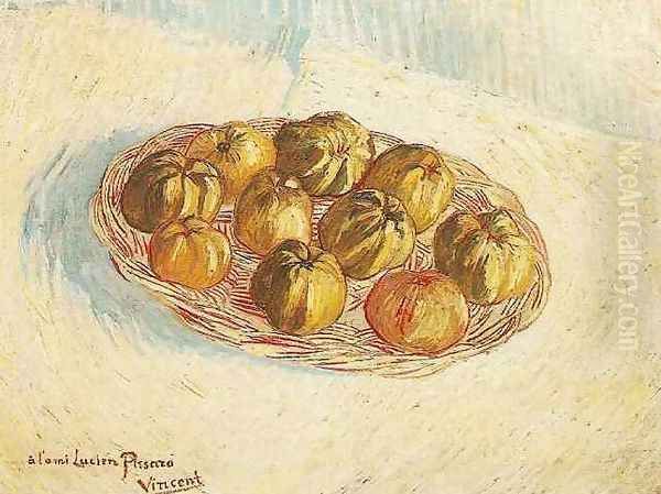Still Life With Basket Of Apples (to Lucien Pissarro) Oil Painting by Vincent Van Gogh
