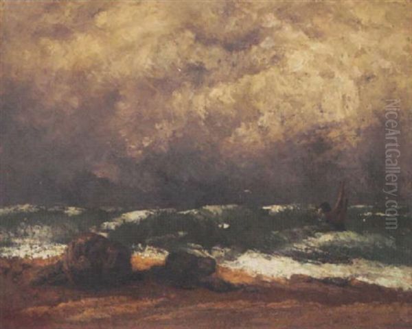 Le Bateau Dans La Tempete Oil Painting by Gustave Courbet