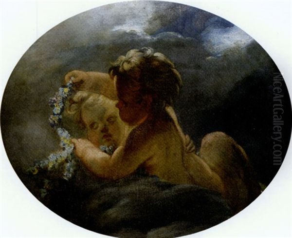 Two Putti Oil Painting by Jean-Honore Fragonard