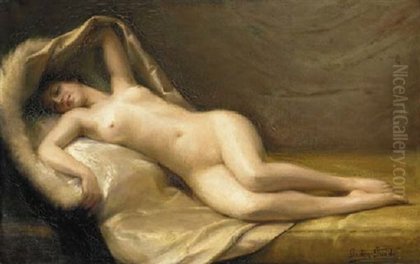 Reclining Nude Oil Painting by Gaston Edouard Guedy