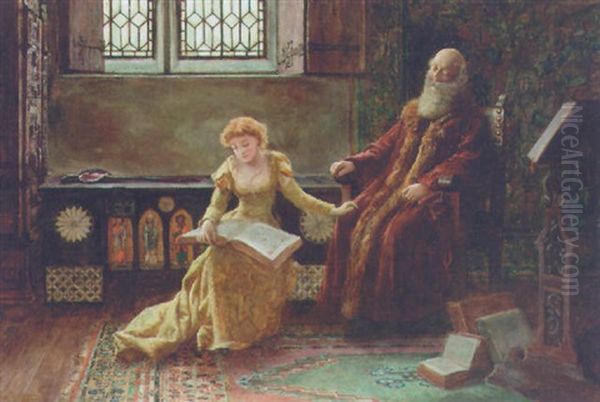 An Interesting Story Oil Painting by Francis Sydney Muschamp