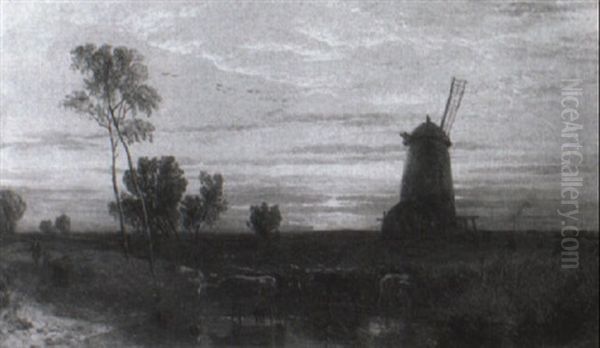 Mill In Cambrdige Shire Oil Painting by George Shalders
