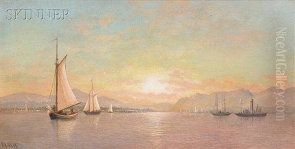 Hudson River View, Probably At Tappan Zee Or Haverstraw Bay Oil Painting by Francis Augustus Silva